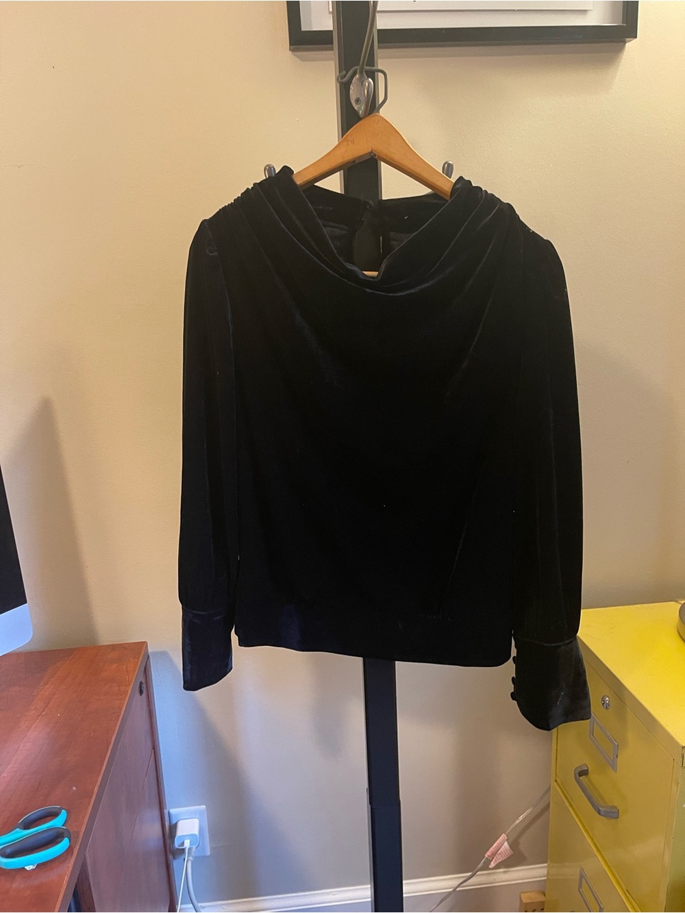 Anthropologie Black Velvet Cowl-Neck Top